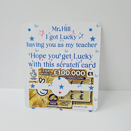 Blue Teacher Appreciation Scratch Card Holder