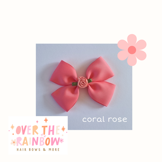 Coral Rose Rose Bow Small